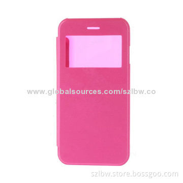 Folio Leather Case for iPhone 6, 4.7-inch, View Window, Front PU + Red Transparent PC